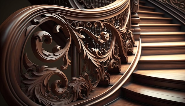 Foto gratuita elegante escalera de diseño en espiral de metal ornamentado generado por ia