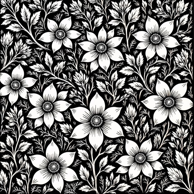 Elegante ilustración floral en blanco y negro