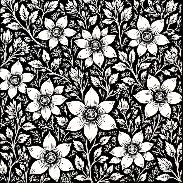 Elegante ilustración floral en blanco y negro