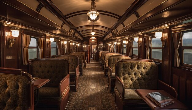 Elegante interior de madera de un barco de pasajeros de lujo generado por IA