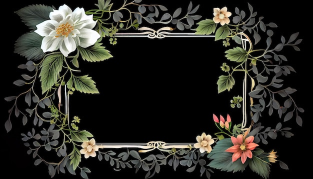 Elegante marco cuadrado con decoración de flores AI generativa.