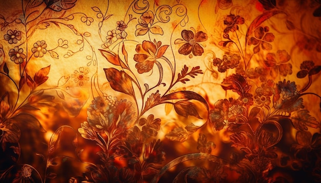 Elegante papel tapiz floral dorado con formas abstractas generadas por IA