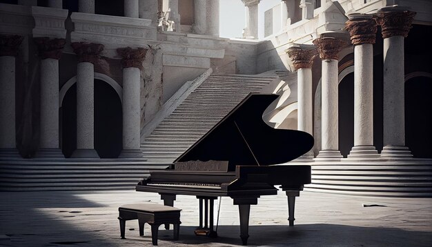 Un elegante piano de cola música clásica al aire libre IA generativa