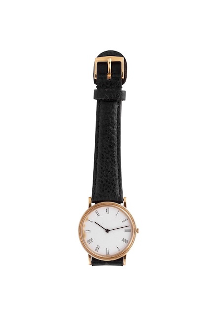 Foto gratuita elegante reloj negro sobre una superficie blanca.