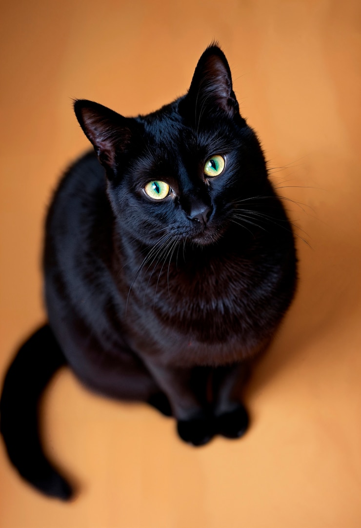 Foto gratuito el elegante retrato de un gato negro en el interior