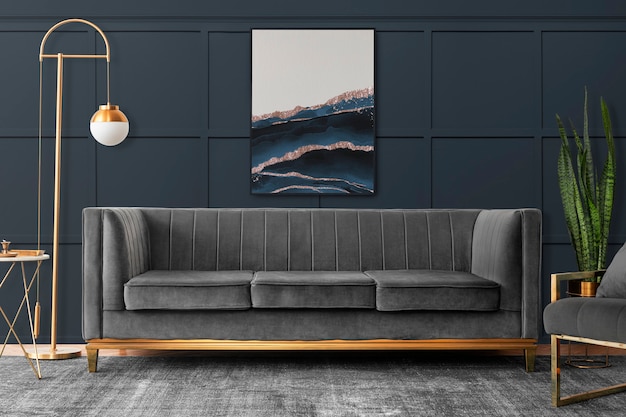 Elegante sala de estar de estilo de estética de lujo moderno en tono gris