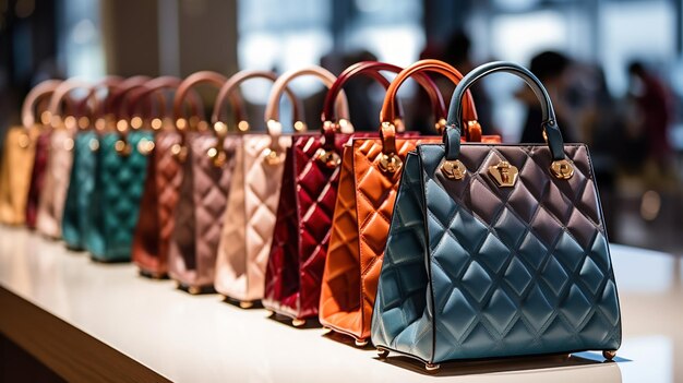 Elegantes bolsos de mano en un entorno de boutique en primer plano