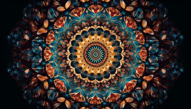 Foto gratuita elemento de diseño de mandala floral en s vibrantes generado por ia