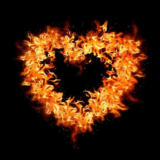 Elemento de llama de corazón, diseño creativo naranja