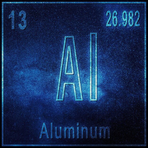 Elemento químico de aluminio, Signo con número atómico y peso atómico, Elemento de tabla periódica