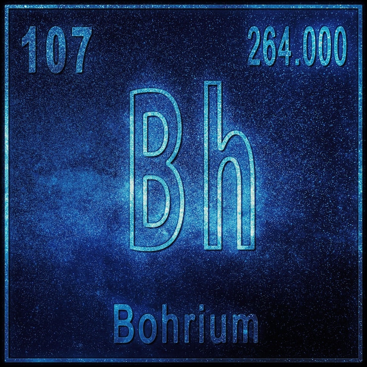 Foto gratuito elemento químico bohrium, signo con número atómico y peso atómico, elemento de la tabla periódica