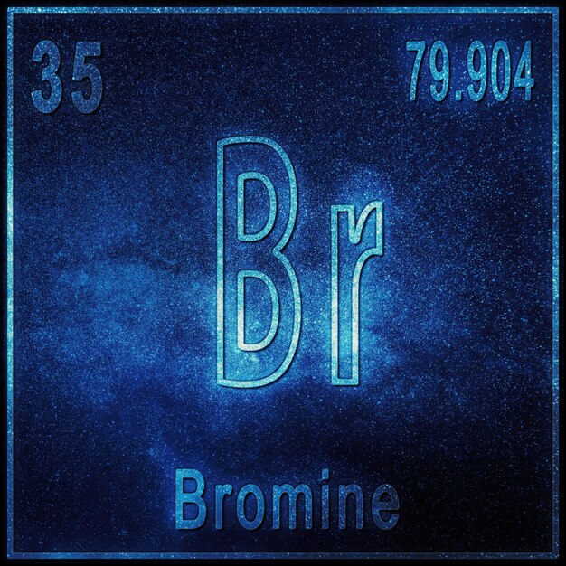 Elemento químico bromo, signo con número atómico y peso atómico, elemento de la tabla periódica