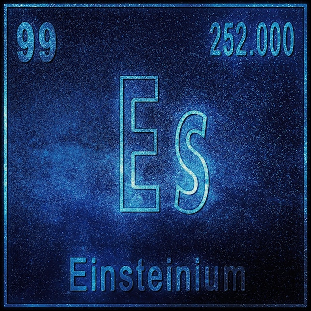 Elemento químico einsteinio, signo con número atómico y peso atómico, elemento de la tabla periódica