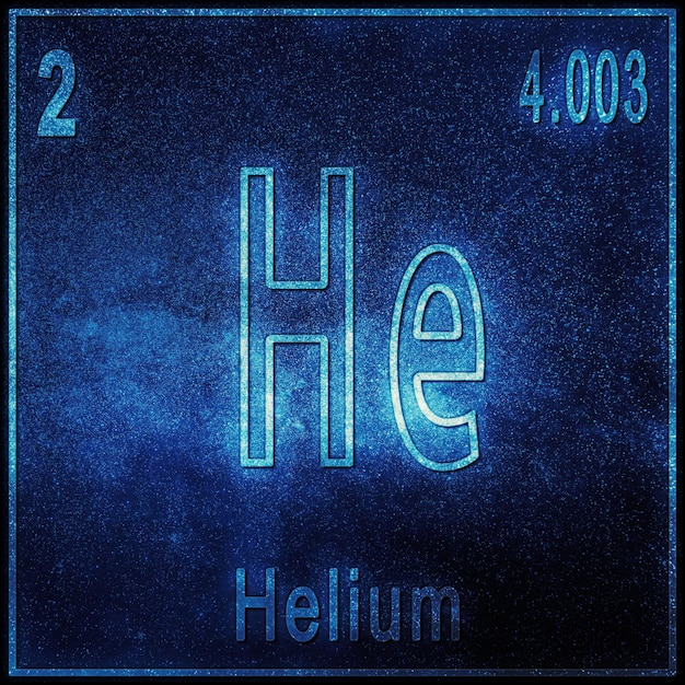 Elemento químico helio, signo con número atómico y peso atómico, elemento de tabla periódica