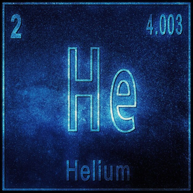 Elemento químico helio, signo con número atómico y peso atómico, elemento de tabla periódica
