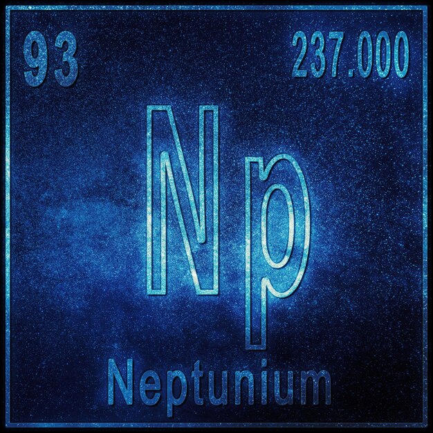 Elemento químico neptunio, signo con número atómico y peso atómico, elemento de tabla periódica