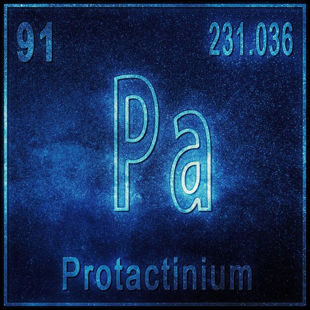 Elemento químico protactinio, signo con número atómico y peso atómico, elemento de tabla periódica