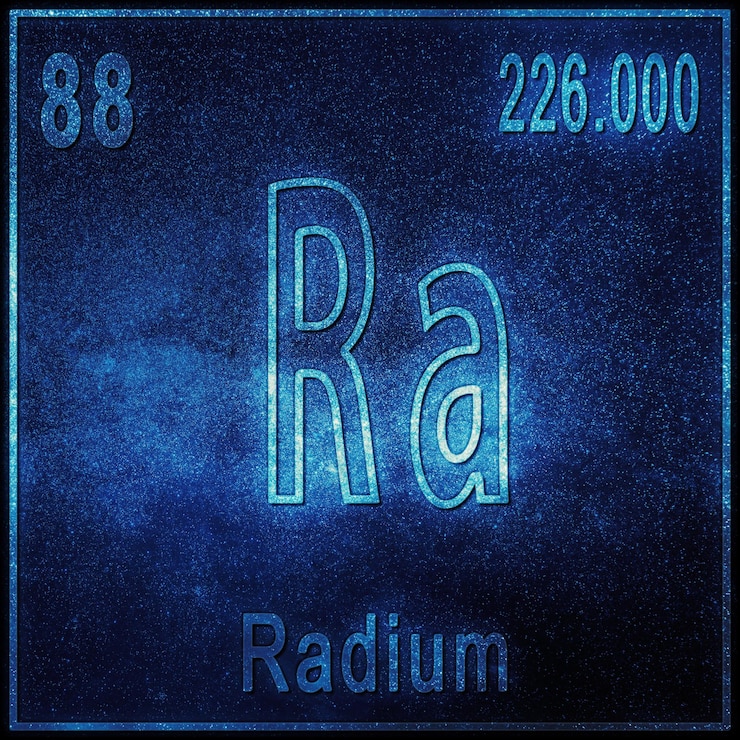 Foto gratuito elemento químico de radio, signo con número atómico y peso atómico, elemento de la tabla periódica