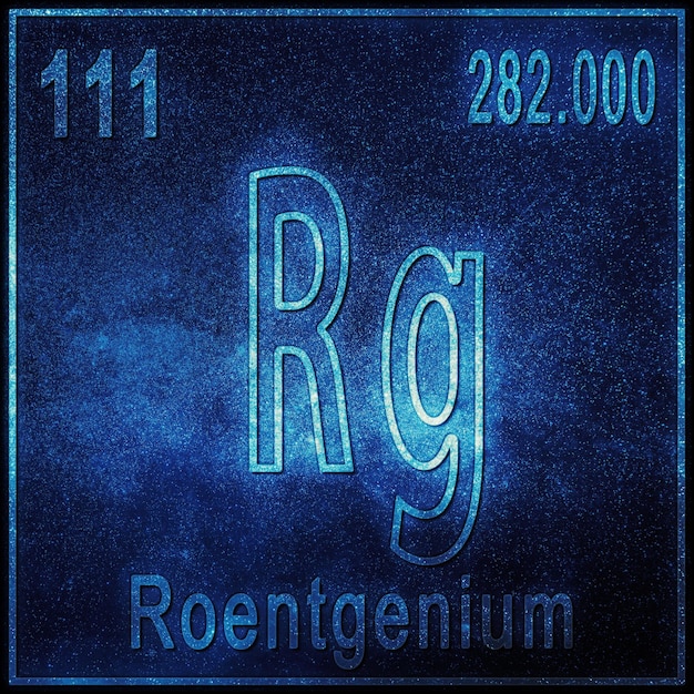 Elemento químico de roentgenio, signo con número atómico y peso atómico, elemento de tabla periódica