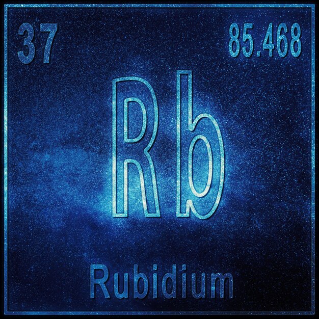 Elemento químico de rubidio, signo con número atómico y peso atómico, elemento de tabla periódica