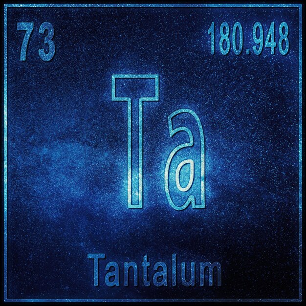 Elemento químico de tantalio, signo con número atómico y peso atómico, elemento de tabla periódica