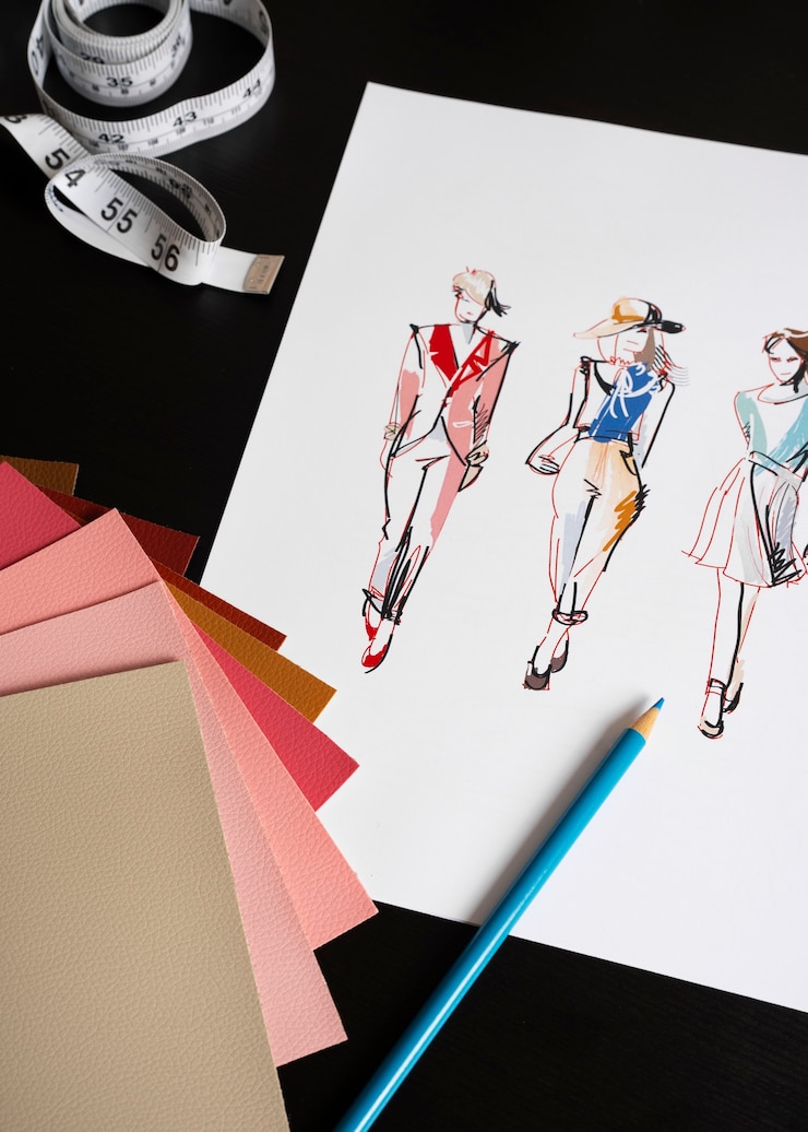 Foto gratuito elementos esenciales para el diseño de moda en estudio.