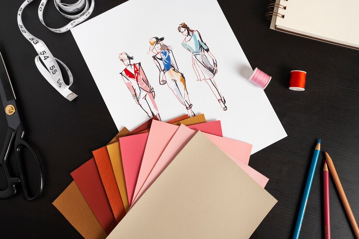 Foto gratuito elementos esenciales para el diseño de moda en estudio.