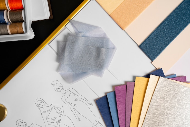 Foto gratuito elementos esenciales para el diseño de moda en estudio.
