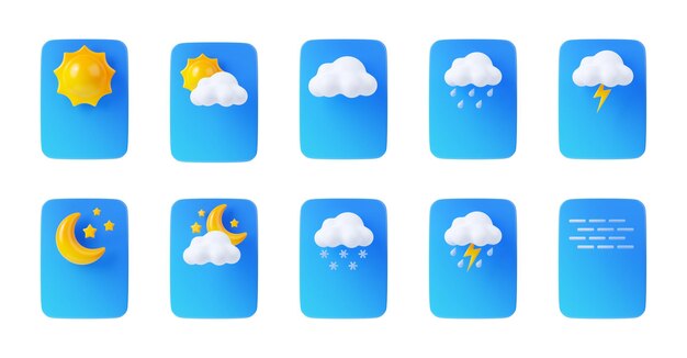 Elementos de la interfaz de los iconos de la aplicación meteorológica de renderizado 3D