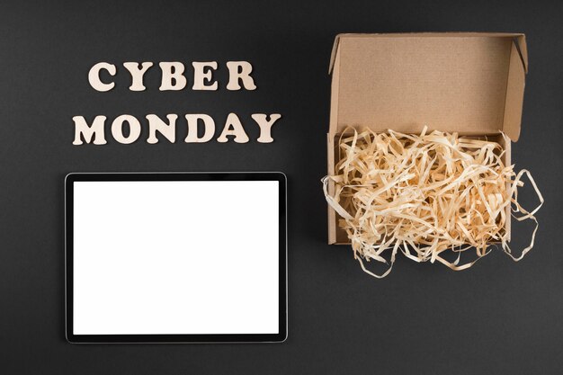 Elementos planos del cyber monday con texto