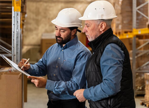 Empleados masculinos en almacén