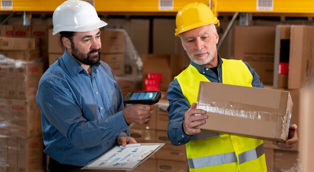 Empleados masculinos en almacén