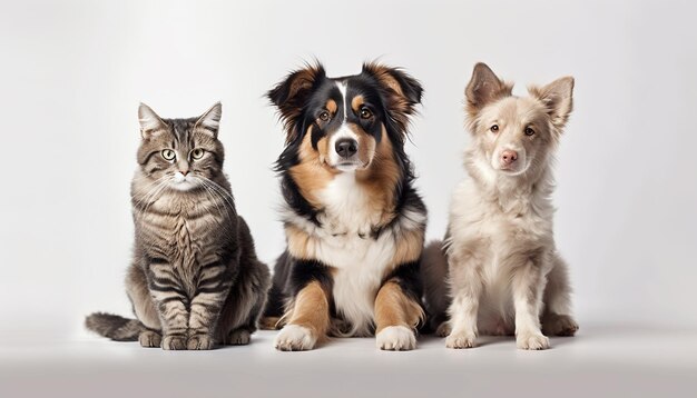 Encantadoras mascotas mimadas juegan lado a lado mirando alerta generada por IA