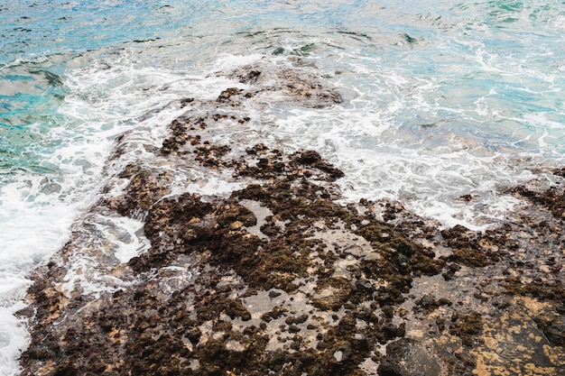 Por encima de la vista del mar tocando la orilla rocosa