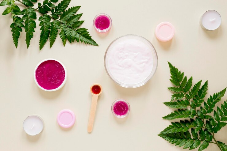 Foto gratuito endecha plana del concepto de cosmética natural