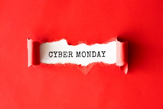 Endecha plana de papel rasgado para cyber monday