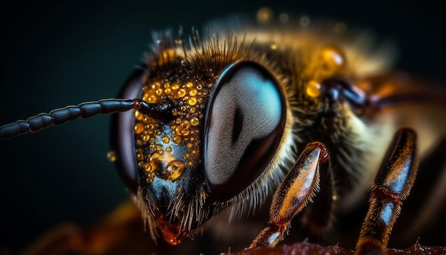 Enfoque nítido en la IA generativa de patas peludas de abeja pequeña