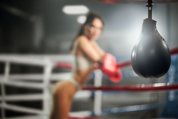 Enfoque selectivo de saco de boxeo pequeño.