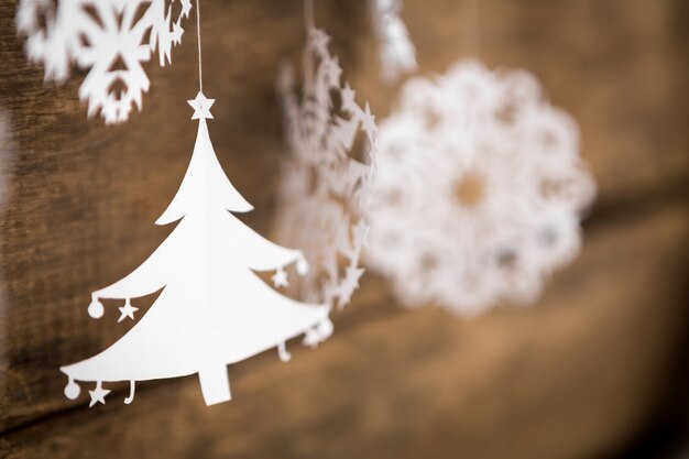 El enfoque suave decoraciones de Navidad copo de nieve, árbol de navidad de papel