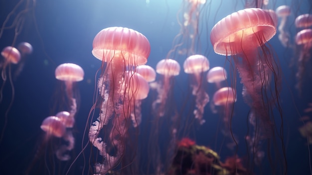 Foto gratuita enjambre de medusas en el océano