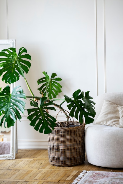 Enorme planta de monstera en maceta en la habitación