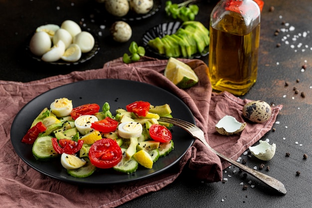 Ensalada de alto ángulo con diferentes ingredientes