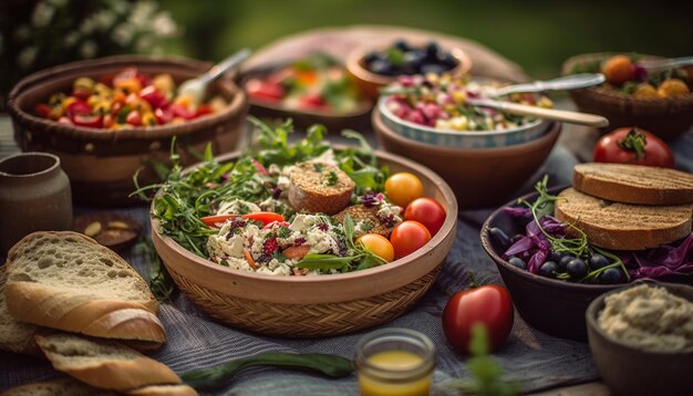 Ensalada casera saludable con vegetales orgánicos frescos generados por IA