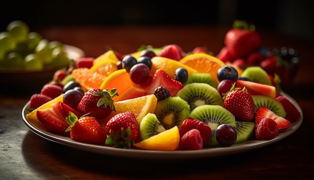 Foto gratuita ensalada de frutas frescas con vibrantes colores saludables generados por ia