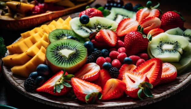 Foto gratuita ensalada de frutas de verano con una abundante variedad generada por ia