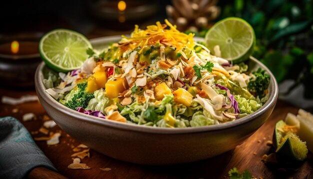 Una ensalada gourmet fresca con cilantro generada por IA