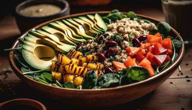 Ensalada gourmet fresca con vegetales orgánicos saludables generados por IA