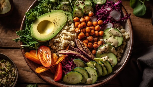 Foto gratuita ensalada gourmet saludable con filete de ternera a la parrilla generada por ia