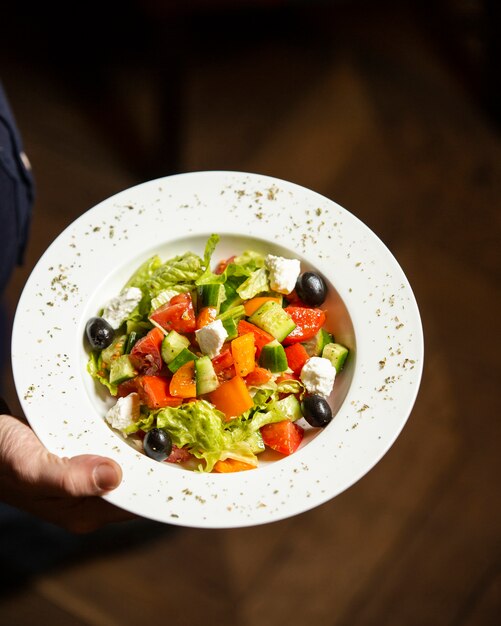 Ensalada griega en el plato