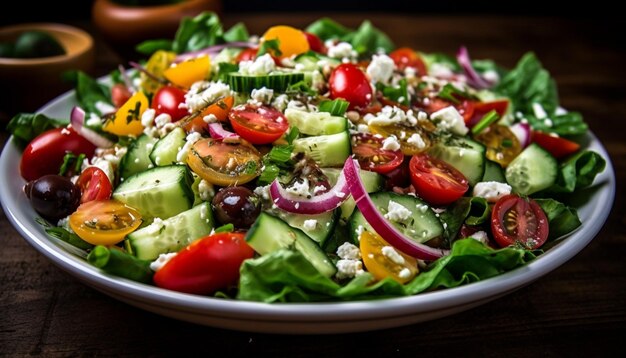 Ensalada orgánica verduras frescas comida gourmet saludable generada por IA